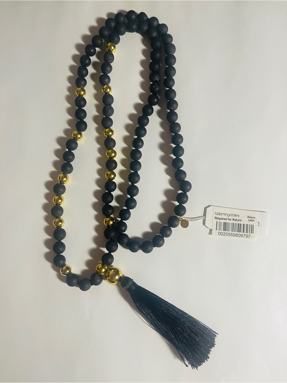 Bloomingdale's Black and Gold Beaded Tassel Necklace